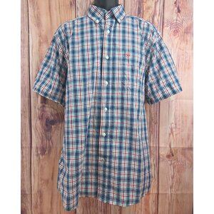 Ariat Pro Series Mens Short Sleeve Plaid Button-Up Shirt Large Red/Blue/White